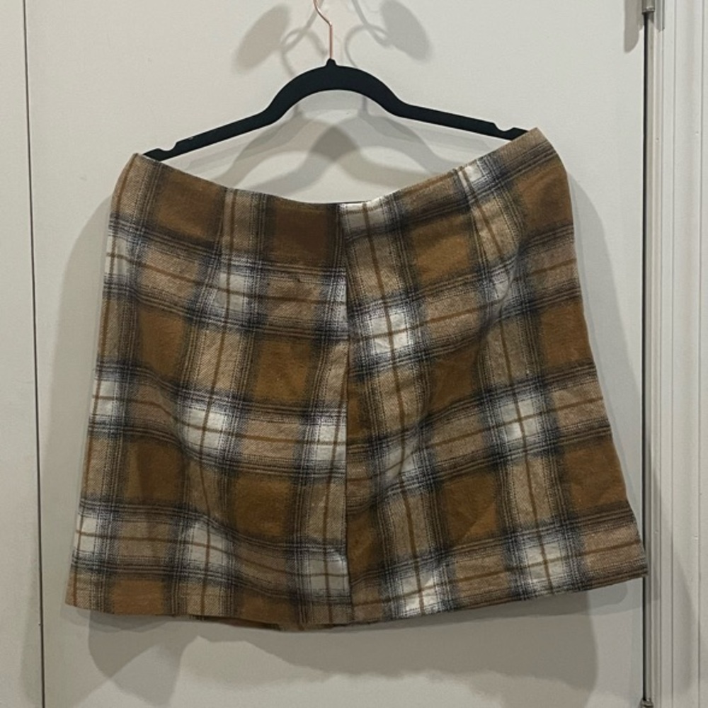 Source Unknown Brown and White Plaid Mini Skirt
